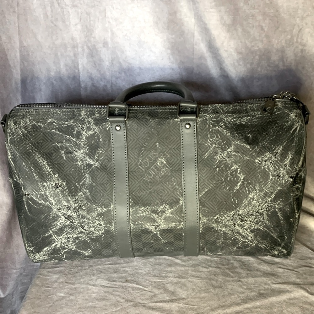 Louis Vuitton Gray Leather Coated Damier 45 Bandolier Travel Duffle Bag